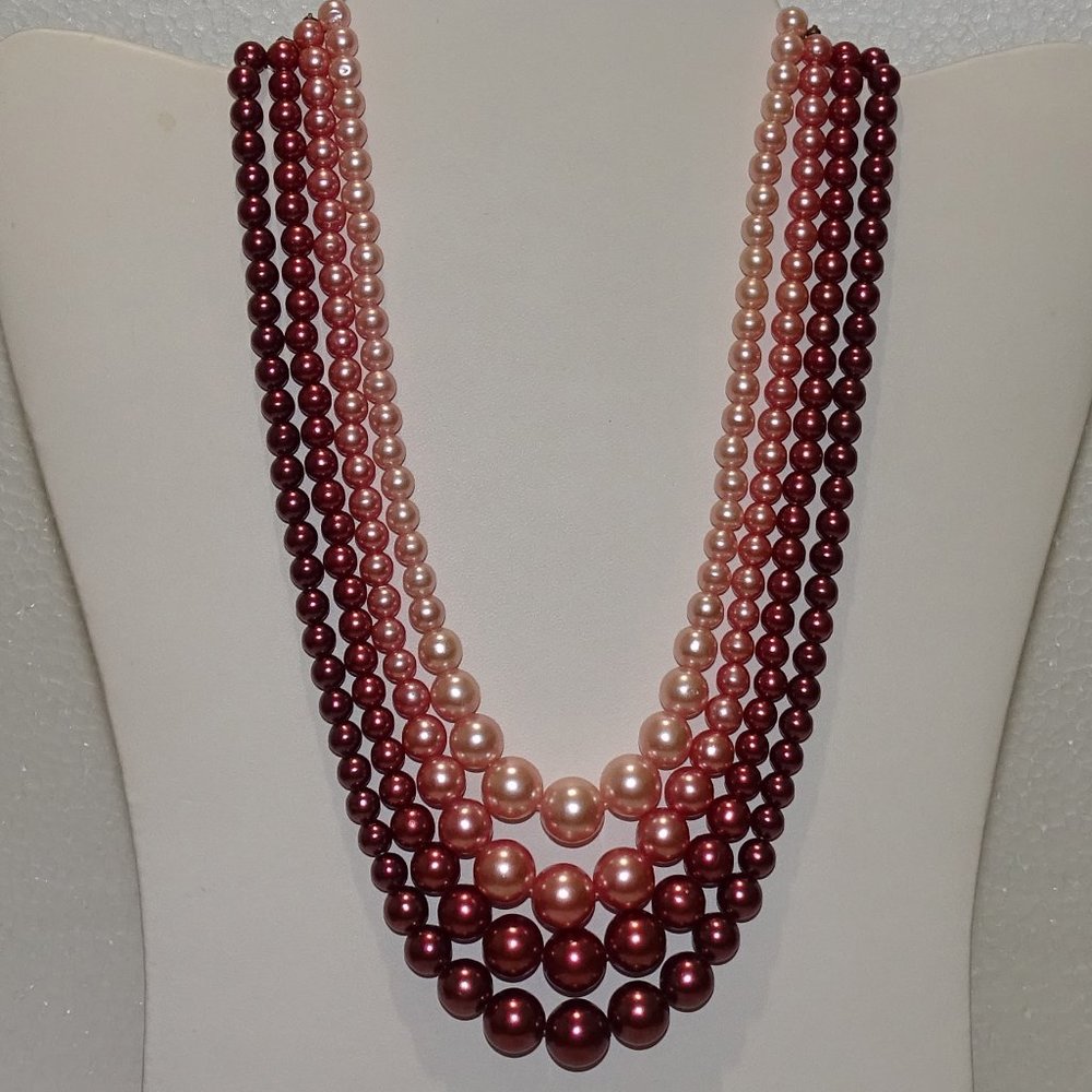 VINTAGE BRONZE & PINK BEAD NECKLACE